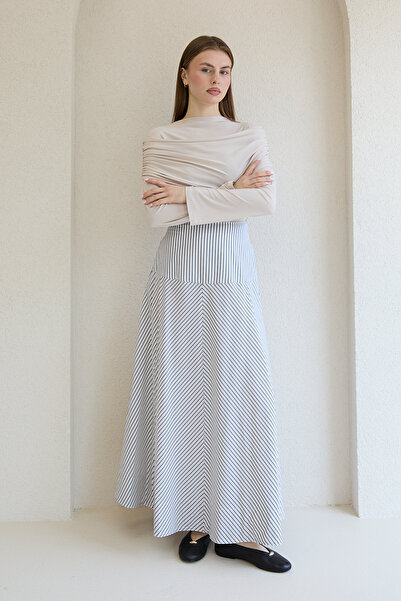 Melike Tatar Ριγέ Φούστα Ποπλίνα 32-2828