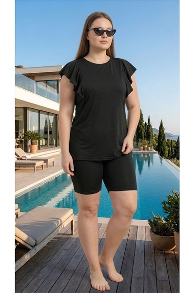 trendlina Μαγιό Tankini με βολάν και κολάν με βολάν, ημικλειστό, μεγάλο μέγεθος