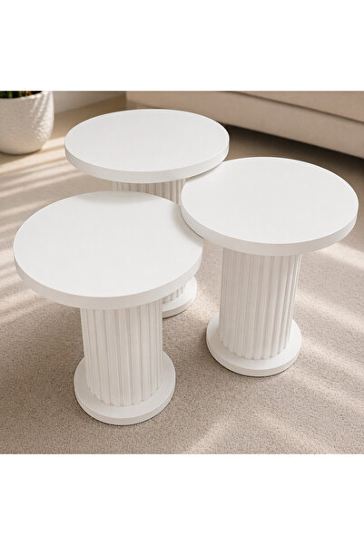 EFLORA DESIGN Bohem 3’lü Zigon Sehpa Seti | Yuvarlak Ahşap Desenli,Modern Sal...