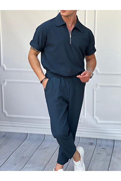 MODEFENDİ Zipper Detailed Ribbed Oversize Top and Bottom Set