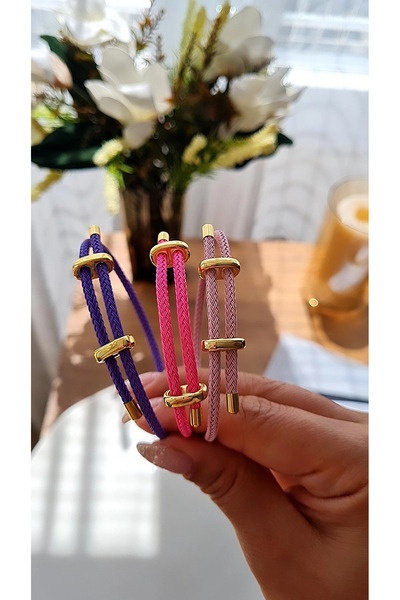 FASHİON JEWELRY Renkli İp Detaylı Ayarlanabilir Gold Bileklik