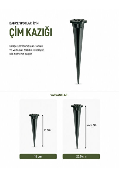 OZLIGHT AYDINLATMA Bahçe Spotu İçin Çim Kazığı 16 cm – Toprak Sabitleme Apara...