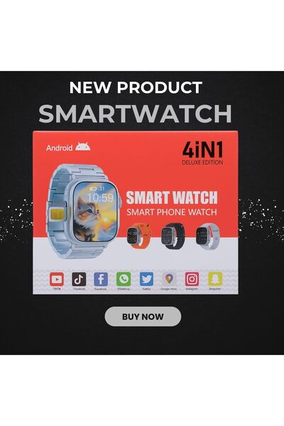 Generic ساعة ذكية 4G ألترا ماكس (نضام اندرود - شريحة SIM - بطاريه 680 MA - شاشة HD كبيرة - مقاومة للماء - شحن لاسلكي)