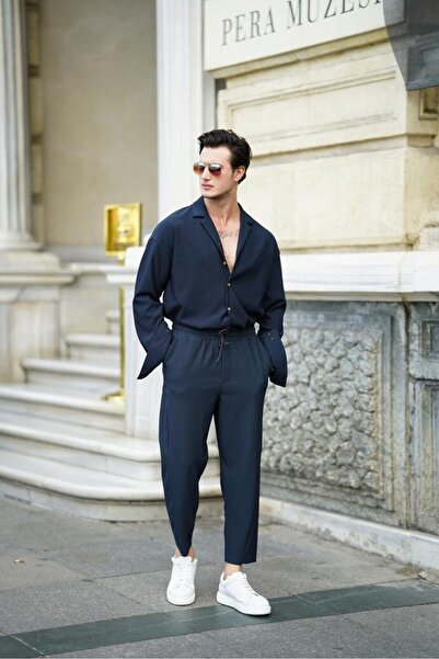 MODEFENDİ Wick Patterned Oversize Long Sleeve Shirt Set