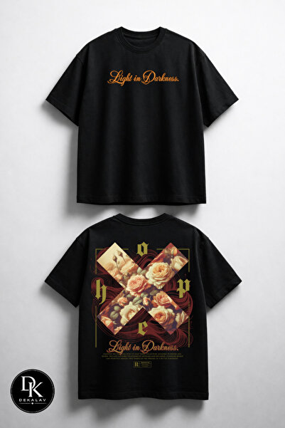 Unısex Erkek/Kadın Light Dark Özel Baskılı Oversize Pamuklu Bisiklet Yaka T-Shirt