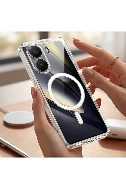 CaseOnn Poco X7 Pro Kılıf MagSafe Özellikli Sararmaz Kristal Sert Kapak Şeffaf