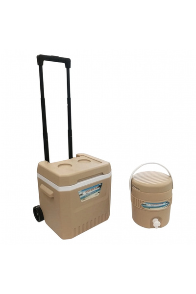 Cady One طقم حافظة ثلج سعة 18 لتر مع مقبض سحب تلسكوبي وعجلات، ترمس مياه بسعة ...