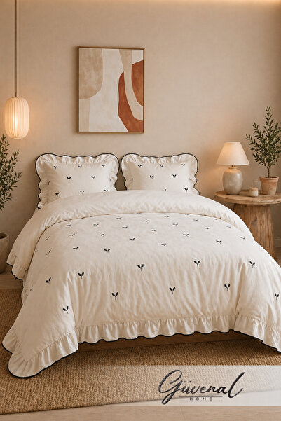 Güvenal طقم غطاء لحاف كوين مزدوج مكشكش مصنوع من القطن بنسبة 100% من رانفورس |...
