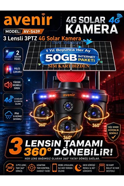 TRCharger S439 3 Lens 3PTZ Güneş Enerjili Solar 4G Sim Kartlı Kamera 3 MOTORİ...