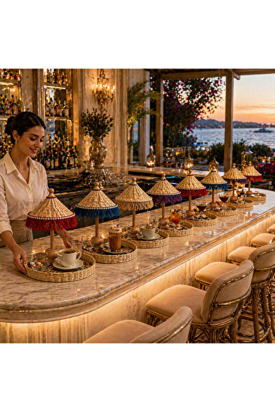 Marrone 8 Adet Renkli Kaliteli Rattan Restoran Kafe Otel Sunumlukları Bali Şe...