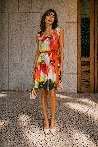 loia Γυναικείο φόρεμα με δέσιμο στη μέση, με σχέδια, με επένδυση, αμάνικο, απ...