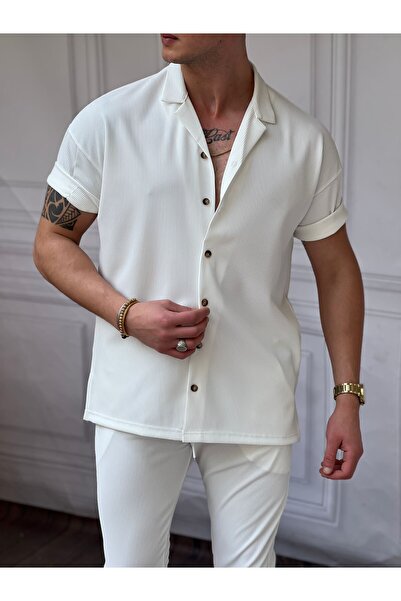 MODEFENDİ Wick Patterned Oversize Short Sleeve Shirt Set