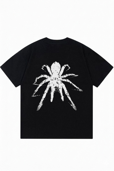 DASH WEAR Spider Printed Black Oversize Crew Neck T-Shirt