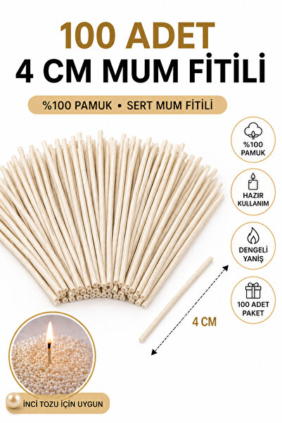 Lumiarte 100 Adet 4 cm İnci Tozu Mum Fitili %100 Pamuk Sert Mum Fitili