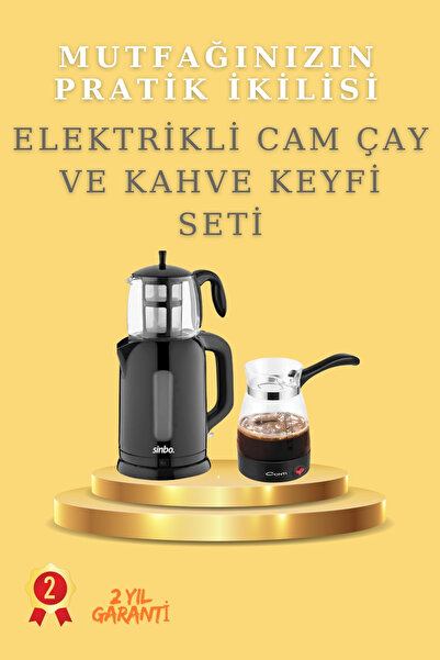 SAYARMARKT 1800W Emniyet Sistemli Cam Çaycı ve 0.5L Cam Türk Kahvesi Makinesi...