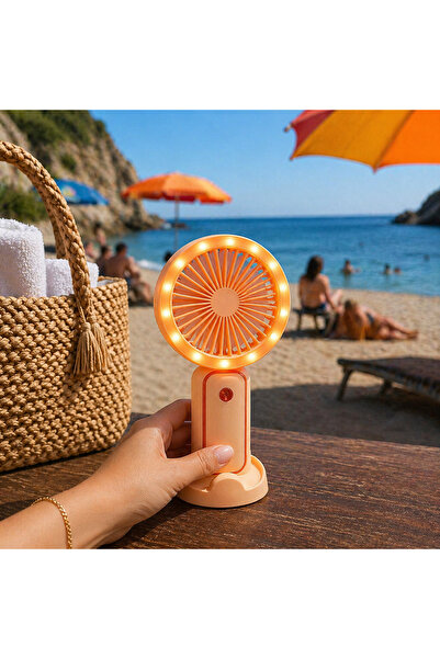 Kuzey Tacı Halka LED Işıklı Mini El Vantilatörü USB Şarjlı | Gece Lambası Öze...