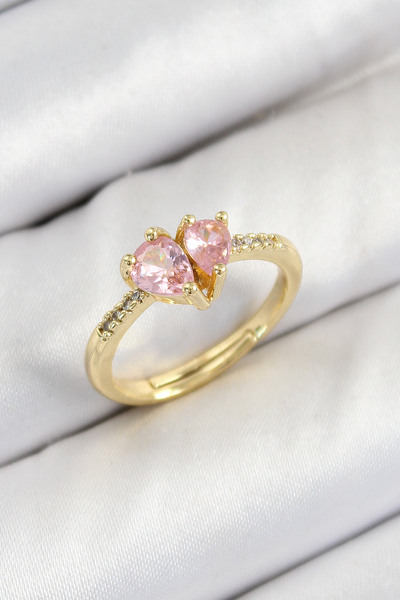 silky glows Stylish Pink Heart Model Gold Color Women's Ring - Brass with Zir...