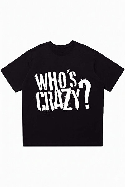 DASH WEAR تي شيرت أسود كبير الحجم مطبوع عليه Who Is Crazy
