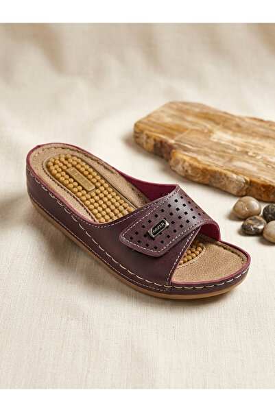 Babetty Gezer 3992 Burgundy Massage Sole Comfortable Daily Mother Slippers