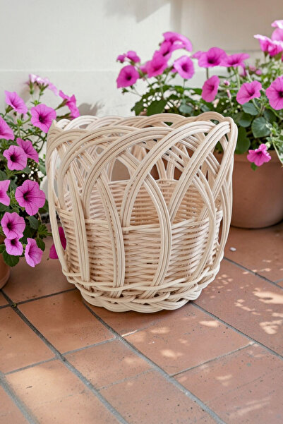 MaviMarinUrla El Yapımı Rattan Bambu Dekoratif Doğal Saksı, Dekoratif Saksı K...