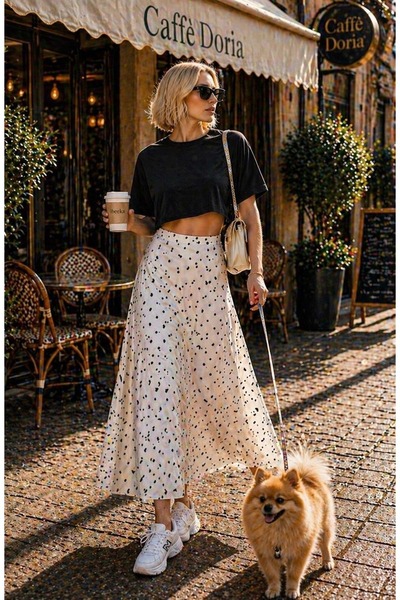 ibeeka Κομψή Μαλακή Πουά Φούστα Μίντι