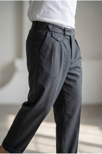 MADZEYMODA Erkek Boyfriend Kalıp Pileli Duble Paça Füme Kumaş Pantolon MZ-1054