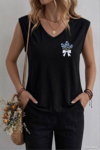 FUFLUNS ΜΙΝΙ ΜΠΛΕ ΛΟΥΛΟΥΔΙΑ ΜΕ ΣΤΑΜΠΑ ΚΟΡΔΕΛΑΣ ΓΥΝΑΙΚΕΙΟ OVERSIZE ΑΜΑΝΙΚΟ T-S...