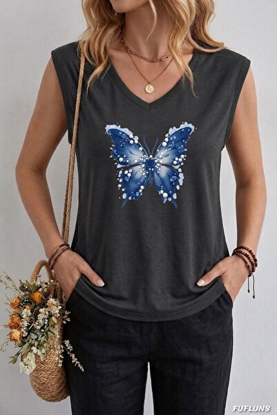 FUFLUNS ΓΥΝΑΙΚΕΙΟ ΑΜΑΝΙΚΟ ΜΠΛΟΥΖΑΚΙ OVERSIZE ΜΕ ΣΧΕΔΙΑ ΚΑΙ ΣΤΑΜΠΑ ΠΕΤΑΛΟΥΔΑΣ