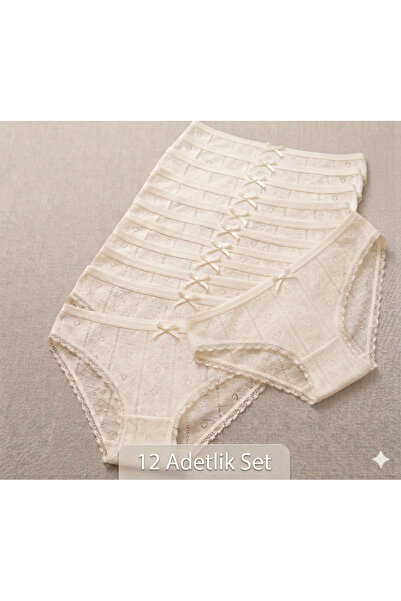 İlke 273 Women's 12-Pack Transfer Ribbed Jacquard Patterned Cotton Slip Panties