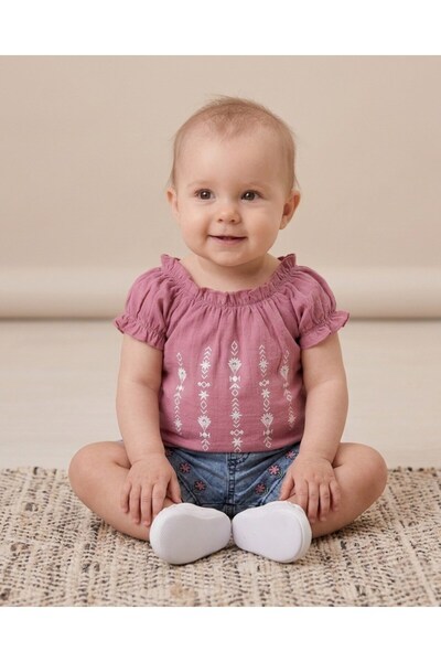 voyyo kids baby Baby Girl Summer Denim Shorts and Floral Printed T-Shirt 6-9-...
