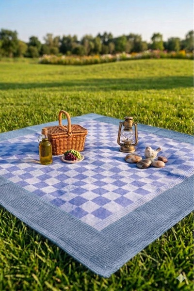 SUNDOKU HOME Damalı Kenar Bordürlü Masa Örtüsü 140x140 cm Sofra Bezi,Piknik Ö...