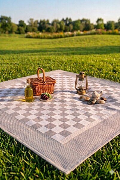 SUNDOKU HOME Damalı Kenar Bordürlü Masa Örtüsü 140x140 cm Sofra Bezi,Piknik Ö...