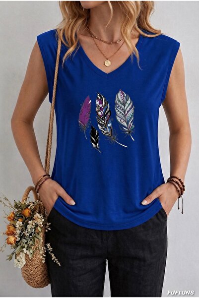 FUFLUNS ΓΥΝΑΙΚΕΙΟ ΑΜΑΝΙΚΟ ΜΠΛΟΥΖΑΚΙ OVERSIZE ΜΕ ΣΧΕΔΙΑΣΜΕΝΑ ΦΤΕΡΑ ΚΑΙ ΣΤΑΜΠΕΣ