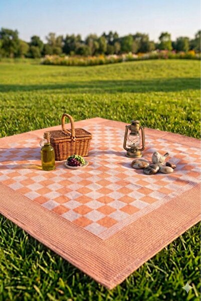 SUNDOKU HOME Damalı Kenar Bordürlü Masa Örtüsü 140x140 cm Sofra Bezi,Piknik Ö...