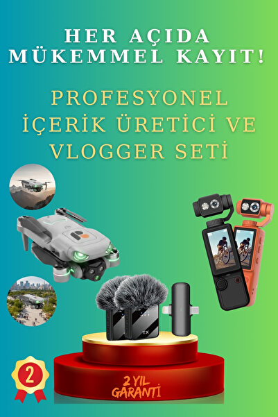 SAYARMARKT Premium Vlogger Yayıncı Seti - 4K Kamera & Drone & 2'li Mikrofon T...