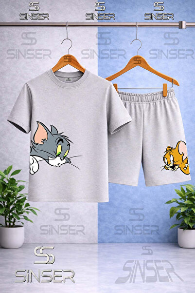 SS SİNSER Kids' Cat Mouse Tm Jry Kafalar Yanda Printed Crew Neck T-Shirt - Sh...