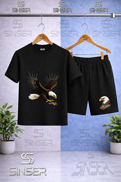 SS SİNSER Children's Eagle Colorful Attack Printed Crew Neck T-Shirt - Shorts...