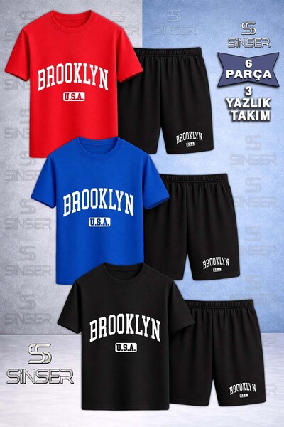 SS SİNSER Children's Brooklyn Alt Usa White Printed Crew Neck 3-Piece T-Shirt...