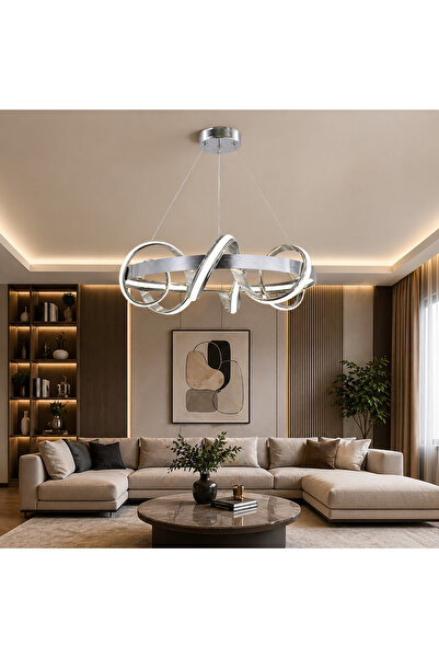 LUNOX Modern LED Sarkıt Avize Silver – LNX ÇZG Kuzey Tasarım, Salon ve Oturma...