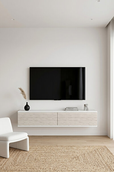 zetuna home TDA1214BT DUVARA MONTAJ TV STAND, TV RAFI BEYAZ - TRAVERTEN 120CM