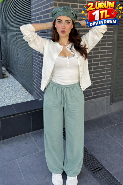 DAMGA JEANS Γυναικείο Casual Premium Χαλαρό Καλοκαιρινό Παντελόνι από Λινό σε...