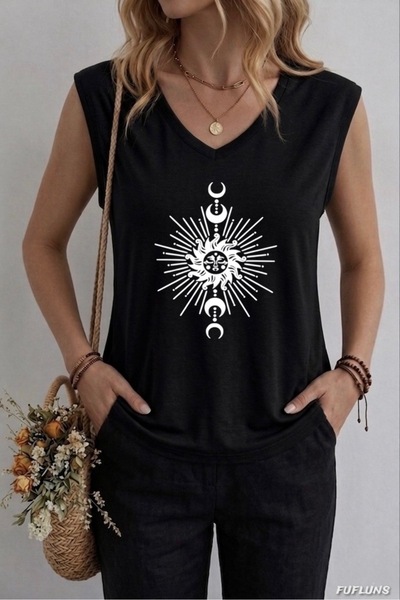 FUFLUNS ΓΥΝΑΙΚΕΙΟ ΑΜΑΝΙΚΟ ΜΠΛΟΥΖΑΚΙ OVERSIZE ΜΕ ΣΤΑΜΠΑ ΉΛΙΟΥ ΚΑΙ ΦΕΓΓΑΡΙΩΝ