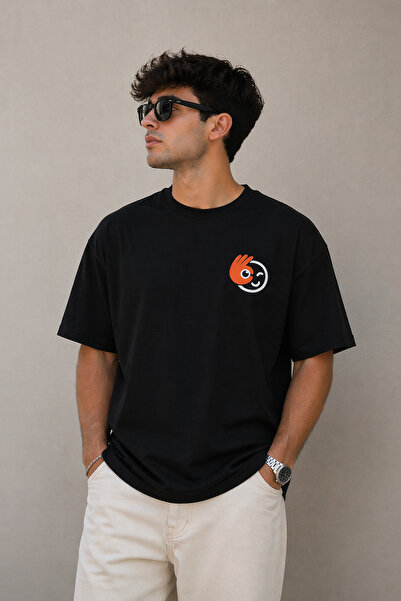 ArtYus Minimal Emoji Sign Printed Unisex Oversize T-Shirt – Cotton Crew Neck ...