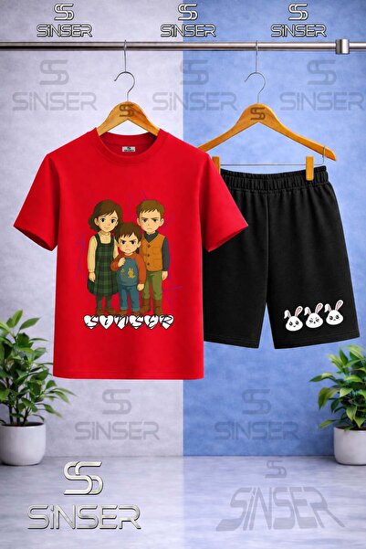 SS SİNSER تي شيرت للأطفال مطبوع عليه SINSER HEARTED برقبة دائرية - طقم شورت