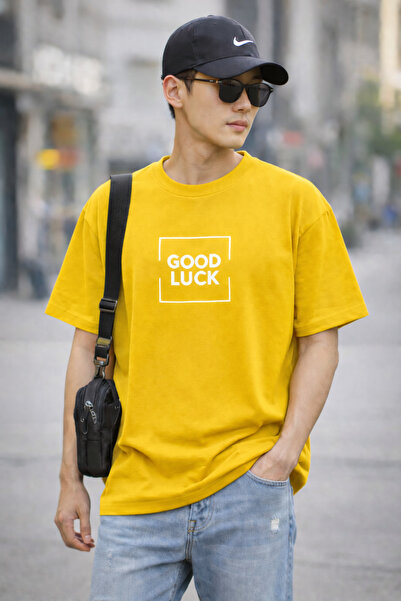 ArtYus Good Luck Text Printed Unisex Oversize T-Shirt – Cotton Crew Neck Casu...