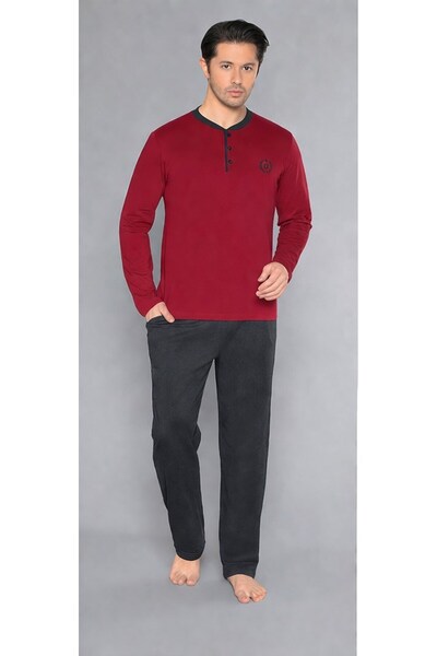 DOWRY Men's Long Sleeve Pajama Set Buttoned Collar Casual Stylish Home Wear C...