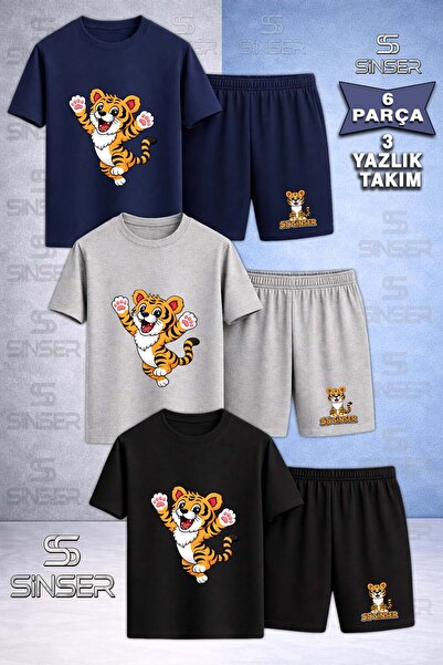 SS SİNSER Children's Sinser Tiger Hands in the Air Printed Crew Neck 3-Piece ...