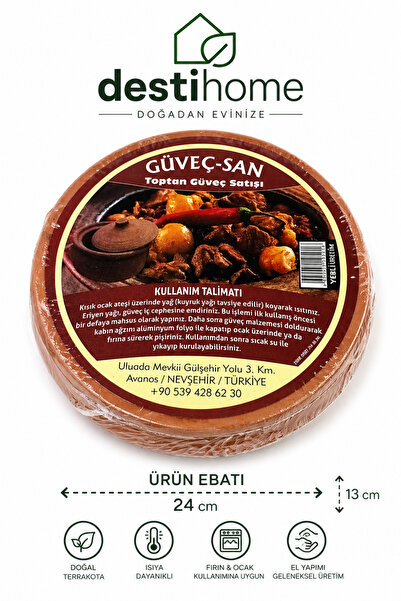 DestiHome 2'li Doğal Elyapımı Ocak Ve Fırın Uyumlu Tava (24x6cm)Güveç(24x13)cm