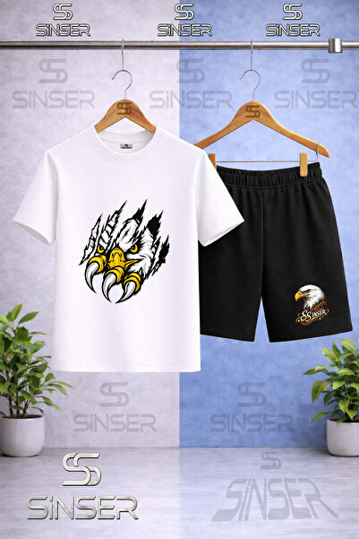 SS SİNSER Children's Printed Crew Neck T-Shirt with Eagle in the Pence - Shor...