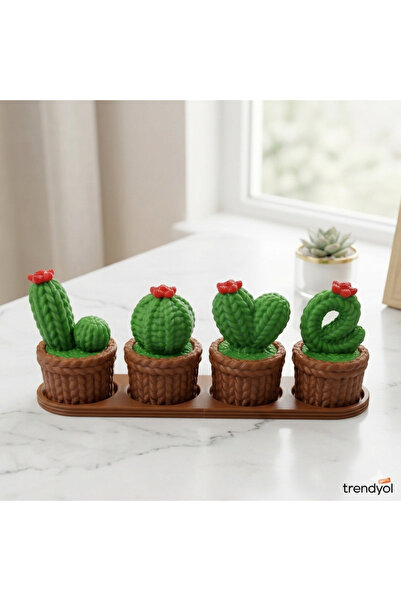 3D King LOVE Kaktüs Seti – Tepsili - Saksılı - Plastik Kaktüs Figür Seti 💚🌵...